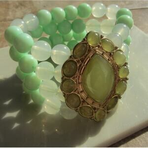 Faux Aventurine, Quartz & Citrine Multi-Layer Stretchy Bead Bracelet